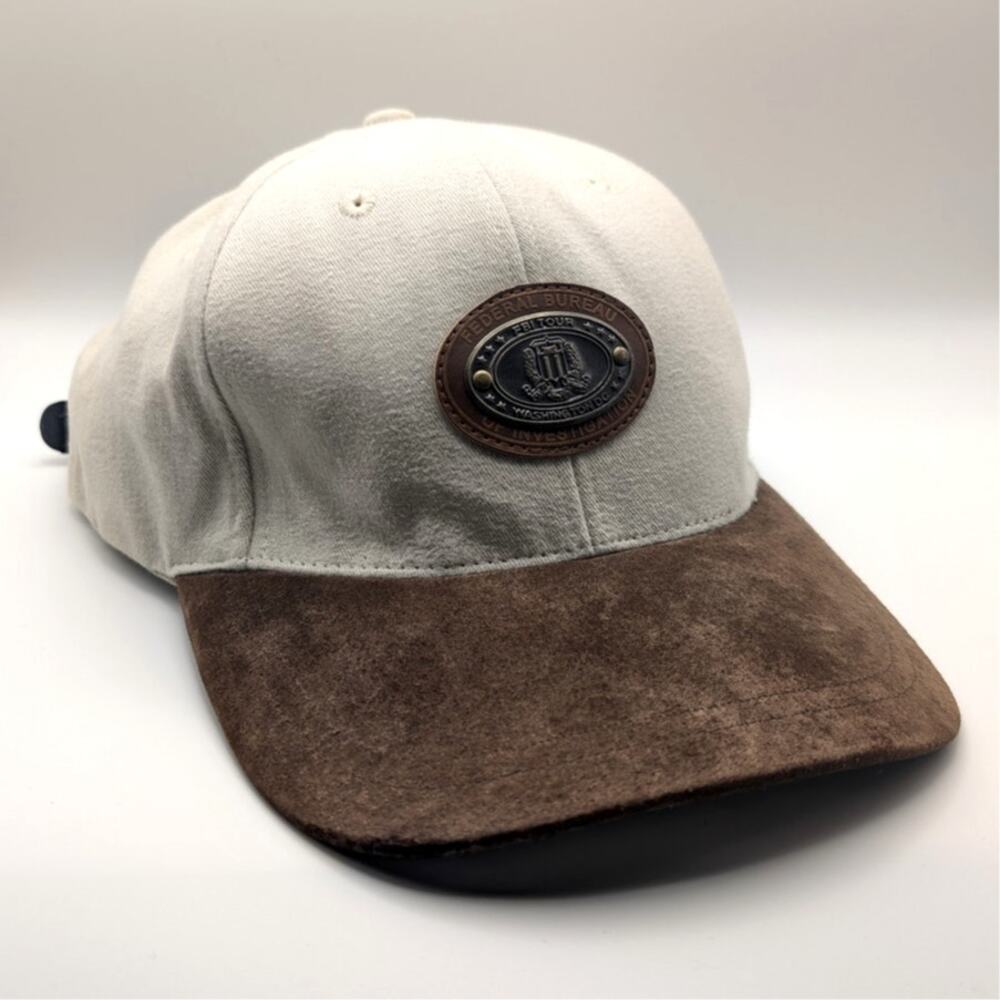 FBI Tour Washington DC Baseball Cap Leather Patch Suede Brim 100% Cotton Cream
